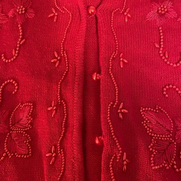 Requirements Petite Red embroidered vest, large cottagecore button front - Picture 5 of 6
